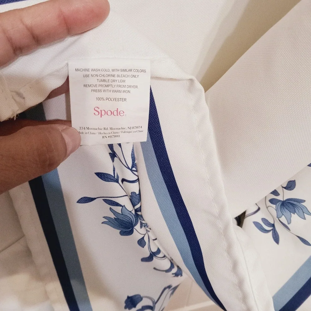 Spode Blue Italian Floral Border TableclothWhite Blue Polyester Rectangle 102x60